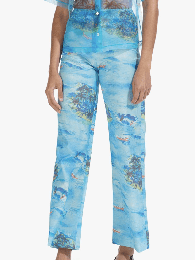 "Staud" Blue island pant/crop set, tropical print, size 10 - Image 2