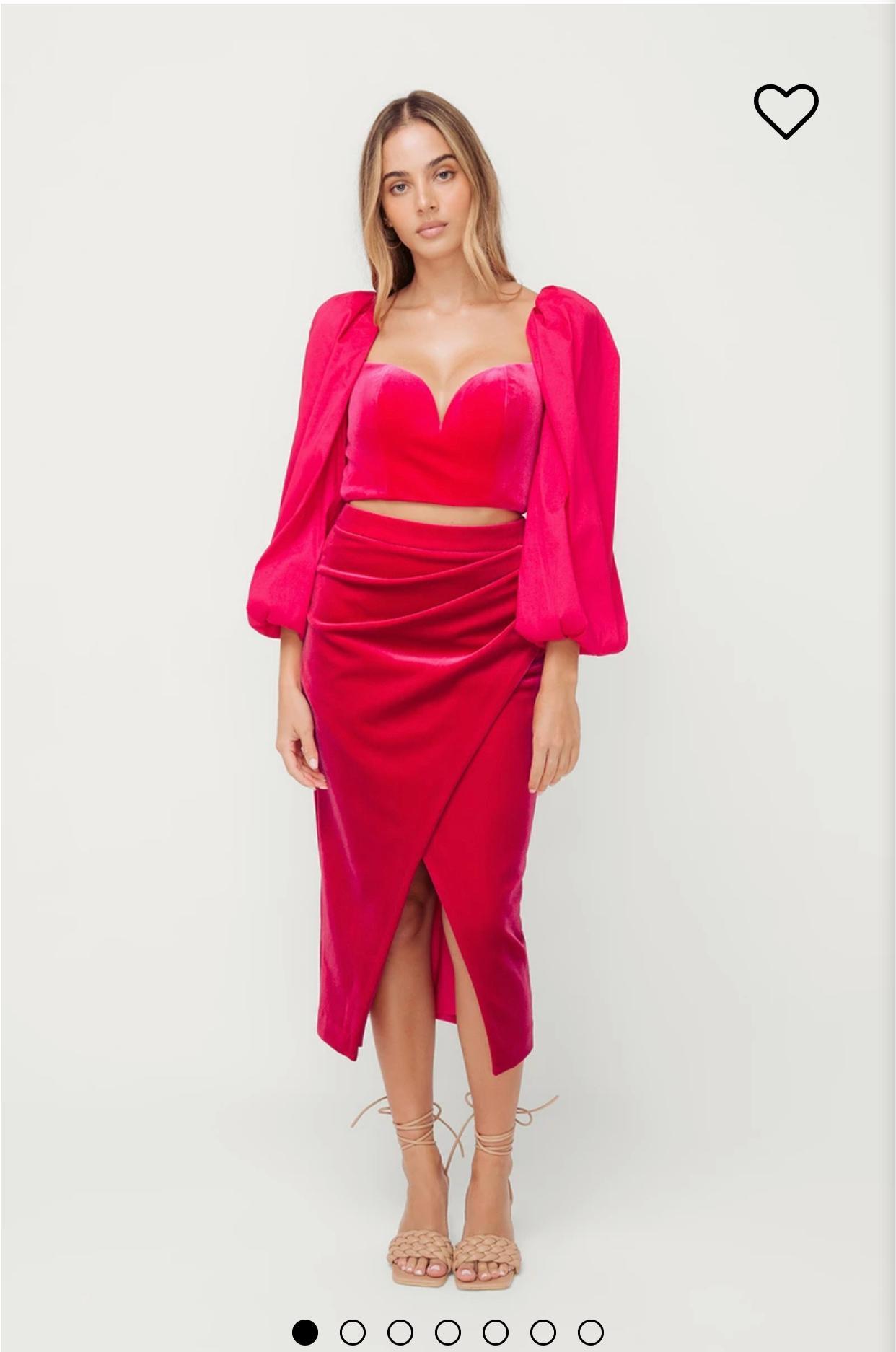Sheike - Temptation Hot Pink Velvet Top (16) & Skirt (14) Set  - Image 3