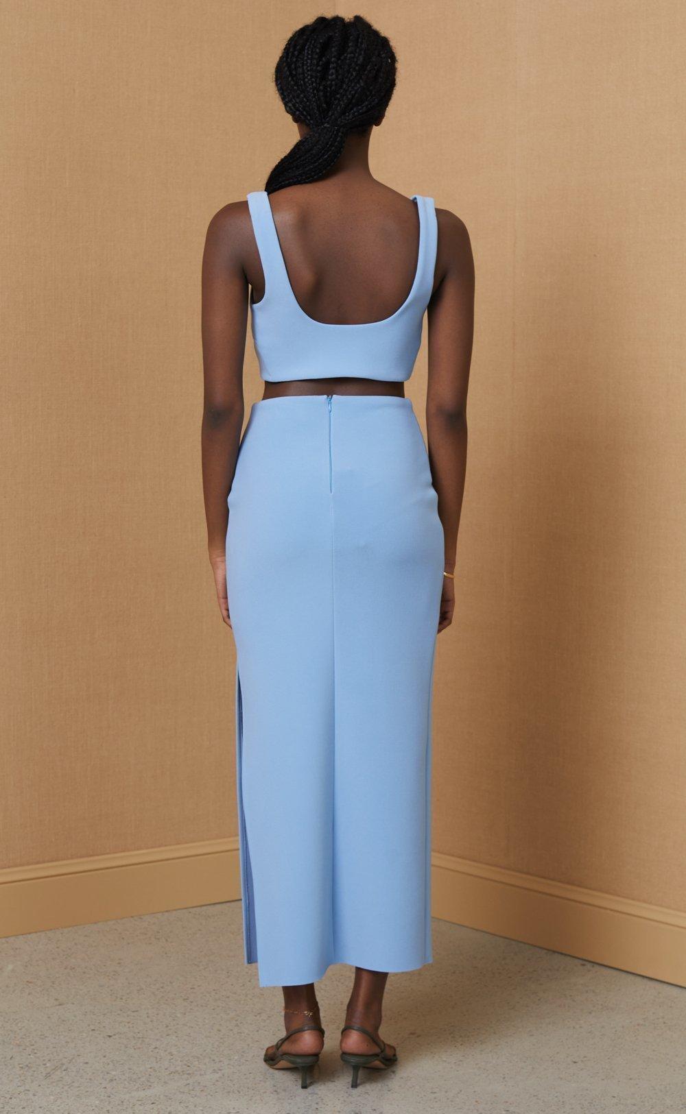 Bec & Bridge Clover Top & Midi Skirt Set Sky Blue Size 10 - Image 4