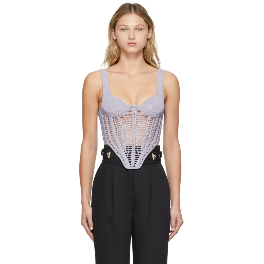 Dion Lee Crochet Corset Top Purple Size AU 8 - Image 2