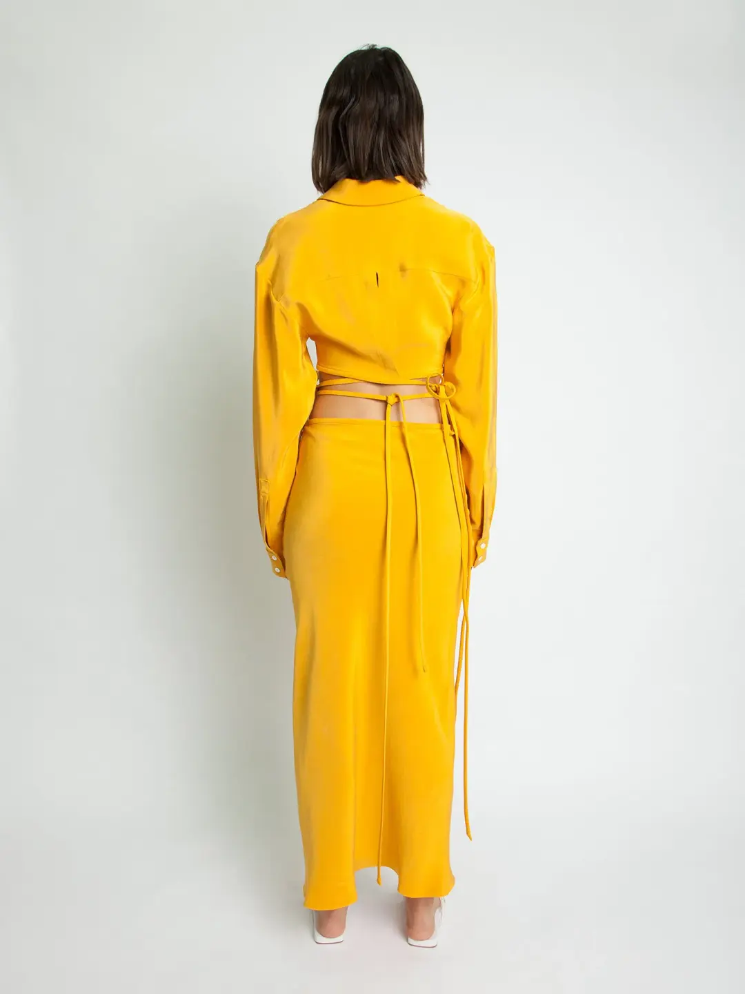 Christopher Esber Mango Loophole Bias Tie Skirt Yellow Size 10 for rent on The Volte - main image