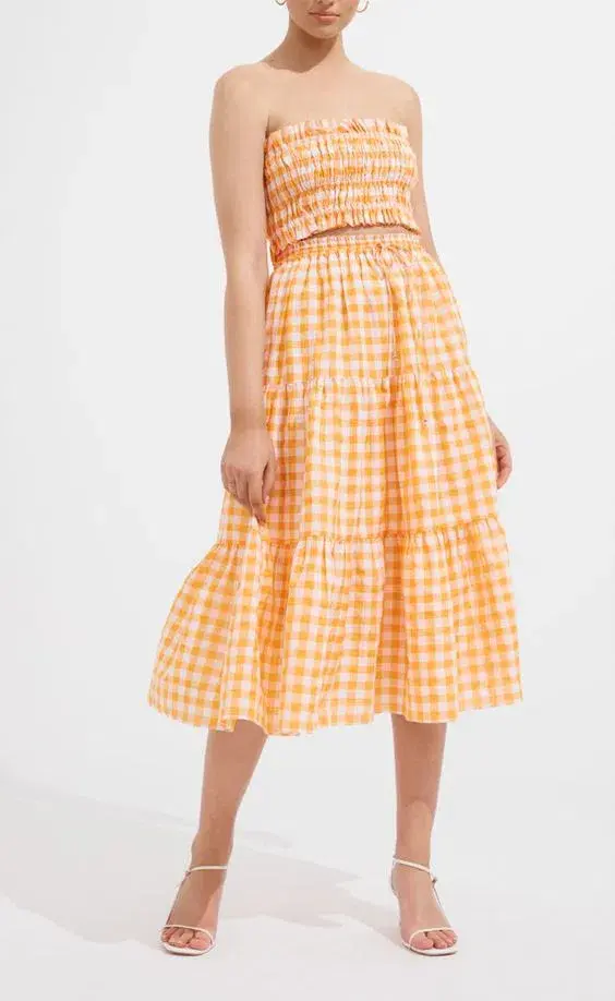 Steele Paradise Crop and Erika Skirt Set Papaya Check Print Size 10 - Image 1