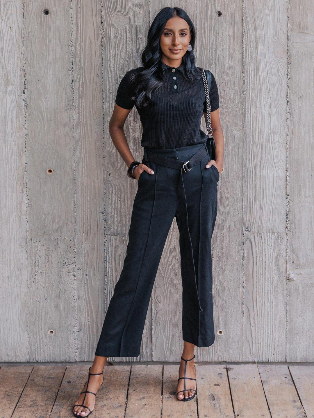 Viktoria and Woods Double Polo Knit Top Black Size 8 for rent on The Volte - main image