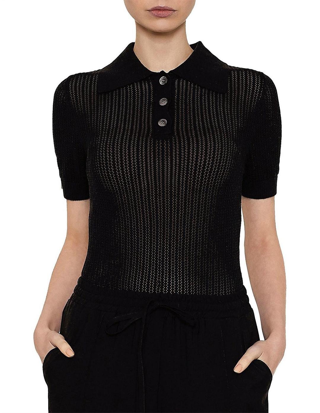 Viktoria and Woods Double Polo Knit Top Black Size 8 for rent on The Volte - main image