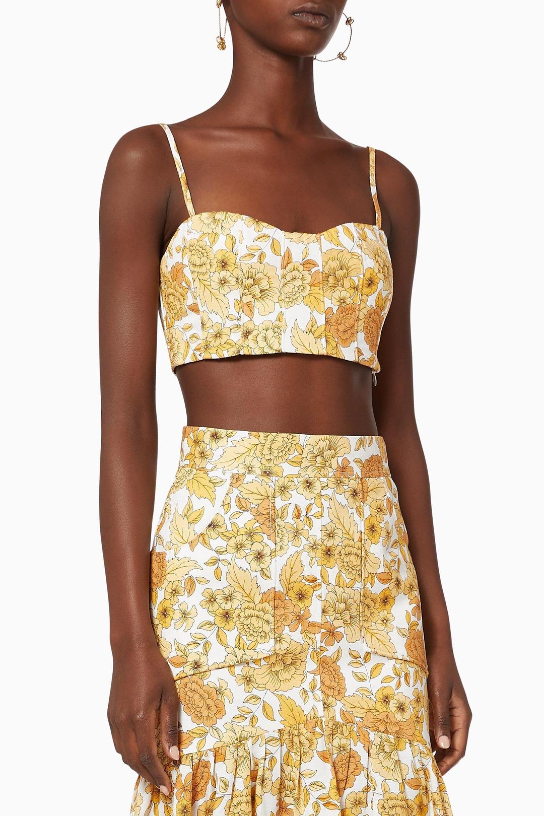 Shona Joy Margarita Linen Fitted Crop Top and Midi Skirt Set Print Size 10  for rent on The Volte - main image