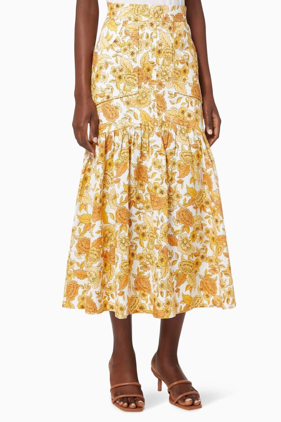 Shona Joy Margarita Linen Fitted Crop Top and Midi Skirt Set Print Size 10  - Image 2