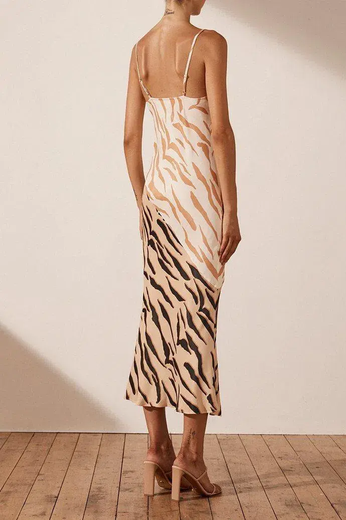 Shona Joy Olson Contrast Bias Cowl Neck Slip Midi Dress Print Size 10 - Image 2