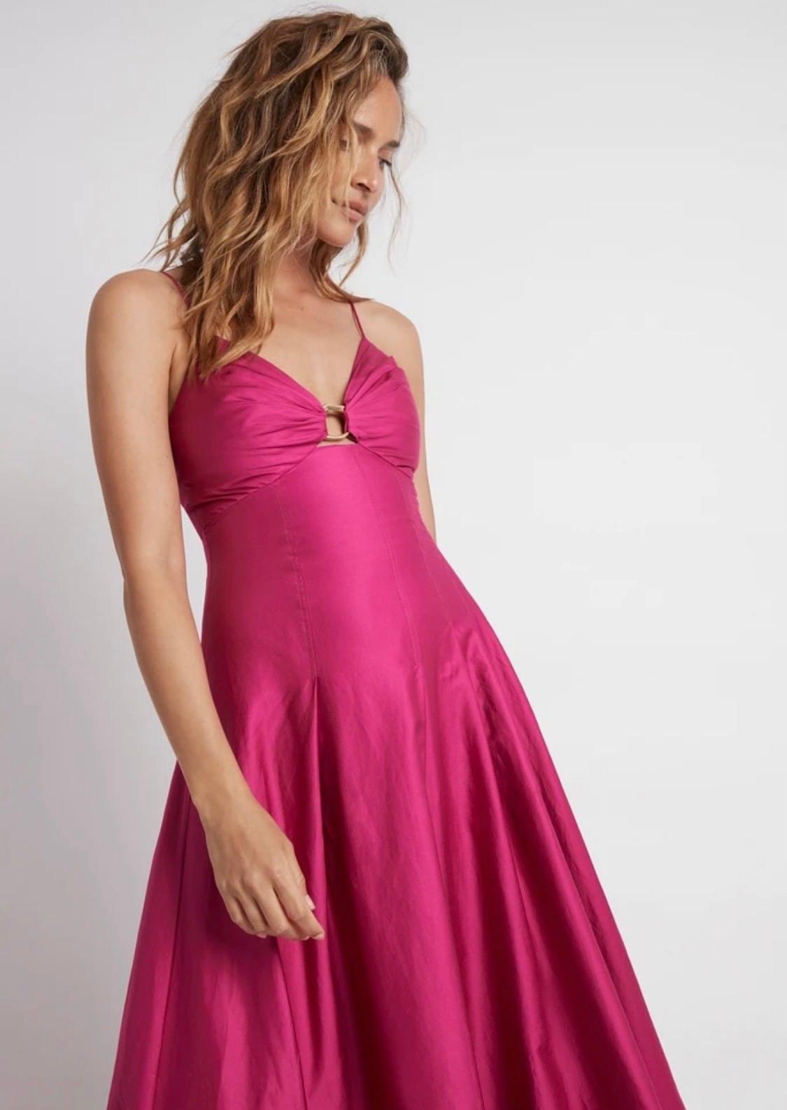 Aje Solstice Strappy Ring Midi Dress Fuchsia Size 8 - Image 2