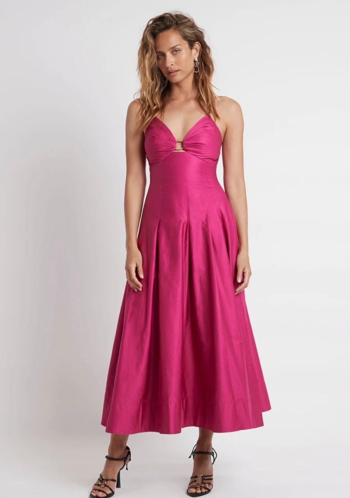 Aje Solstice Strappy Ring Midi Dress Fuchsia Size 8 - Image 1