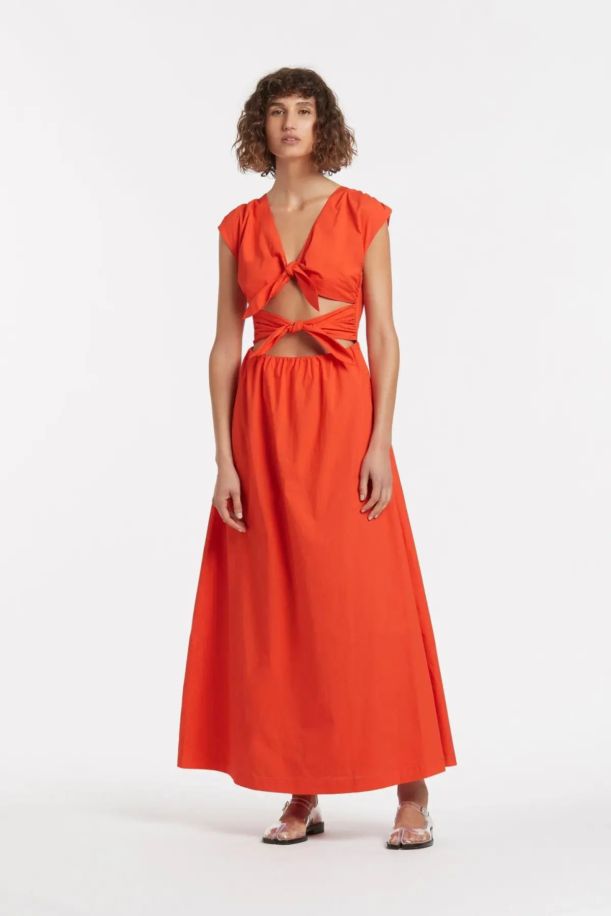 Aje Anja Tie Midi Dress Mandarin Red Size 8 - Image 1