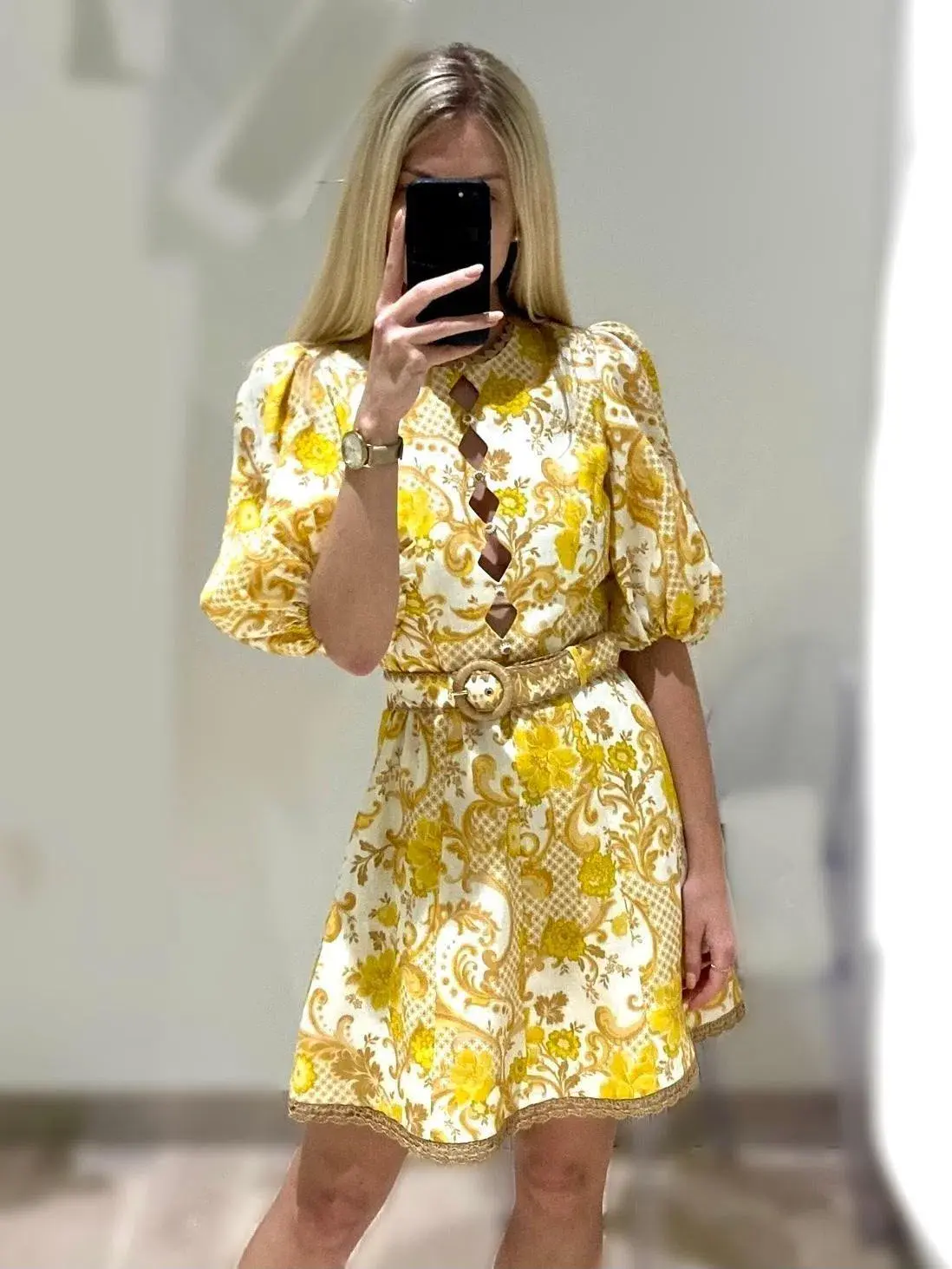 Zimmermann Postcard Mini Dress Swirl Floral Yellow Size 8 - Image 1