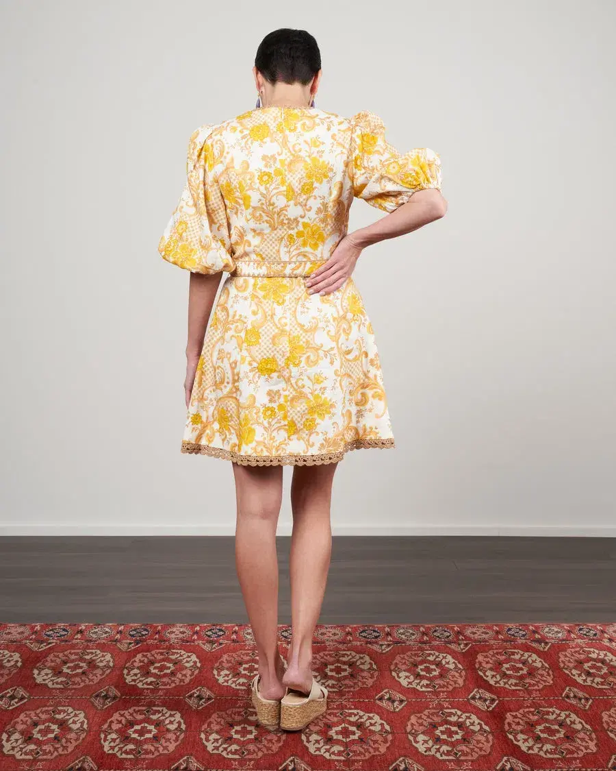 Zimmermann Postcard Mini Dress Swirl Floral Yellow Size 12 - Image 2