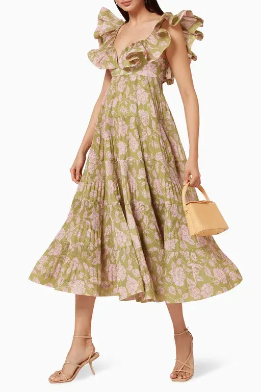Zimmermann The Lovestruck Pleated Gown Floral Print Size 2 / AU 12 for rent on The Volte - main image