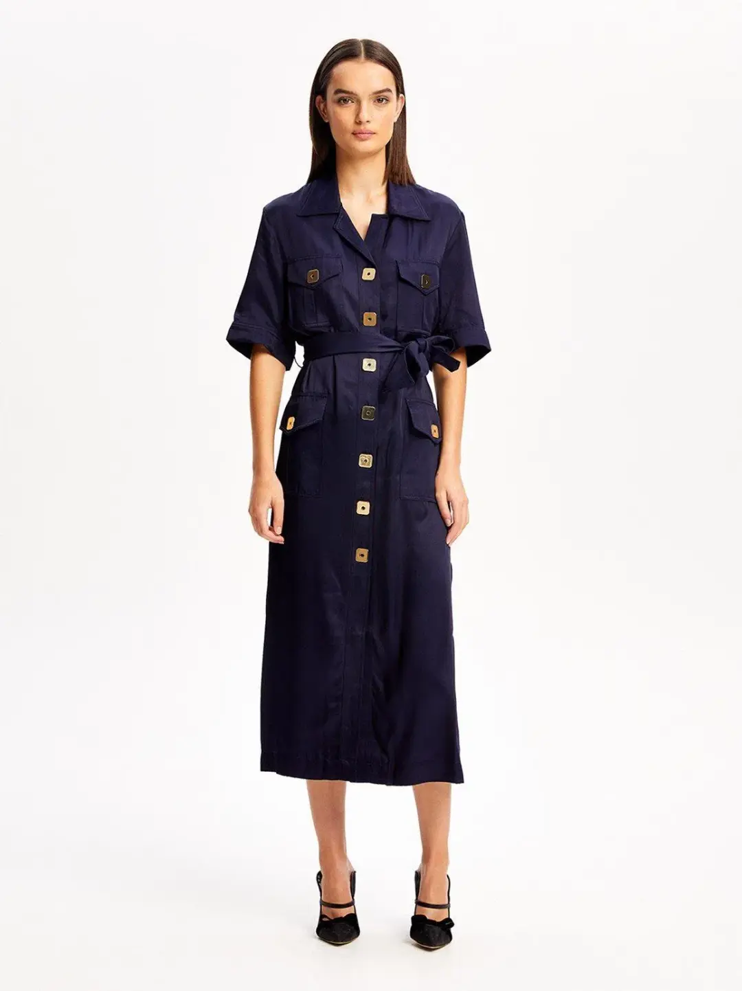 ALICE MCCALL NAVY PALOMA MIDI DRESS - SIZE 6 AU/2 US (RRP $425) for rent on The Volte - main image