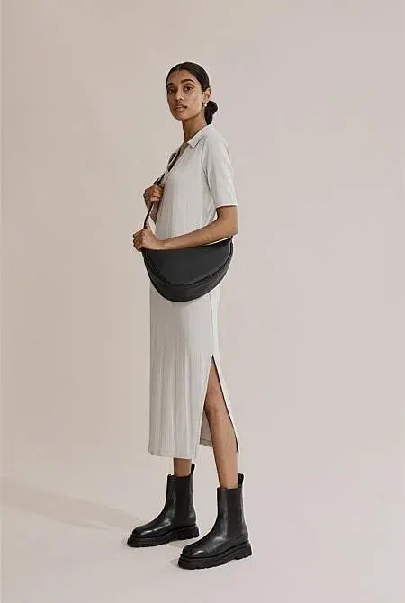 Country Road Rib Polo Midi Dress Grey Size 10 - Image 1