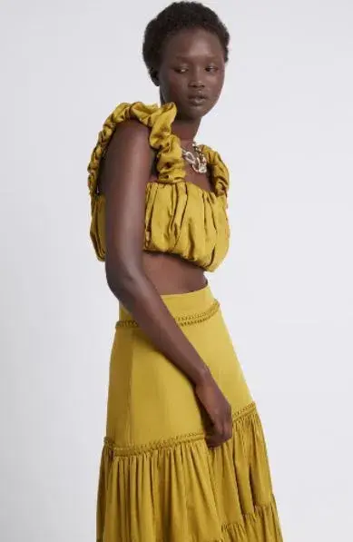 Aje Medina Cropped Top and Casabianca Tiered Skirt Set Yellow Size 8 - Image 4