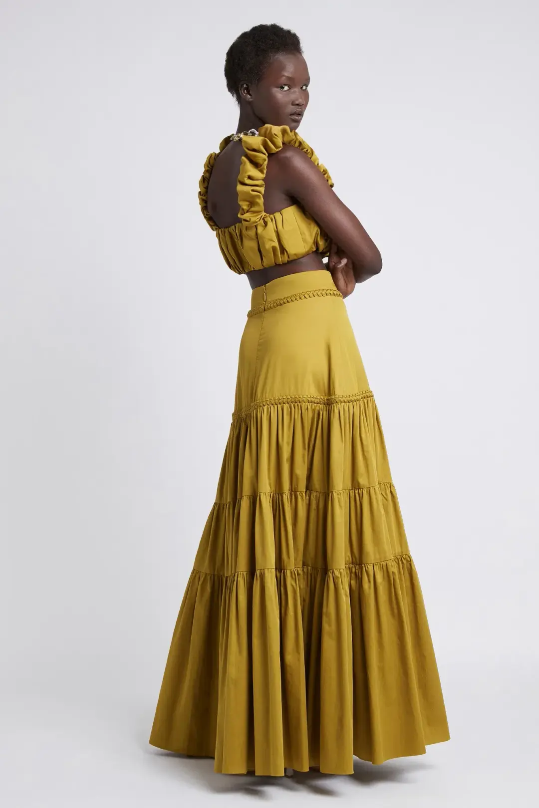 Aje Medina Cropped Top and Casabianca Tiered Skirt Set Yellow Size 8 for rent on The Volte - main image