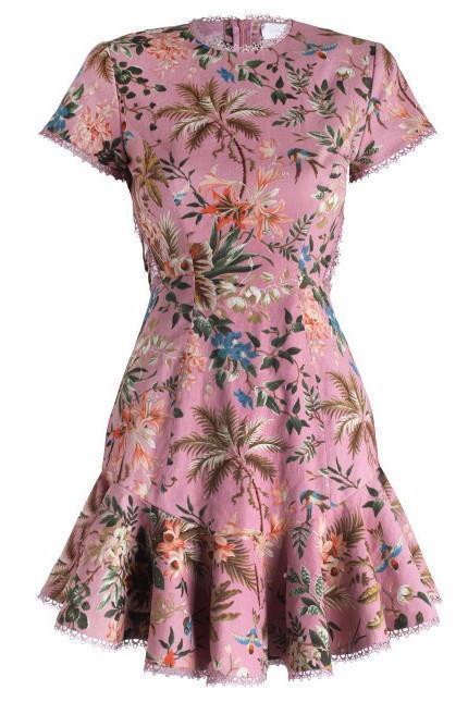 Zimmermann Tropicale Lattice Mini Dress in Pink Floral Size 0 / AU 8 - Image 3