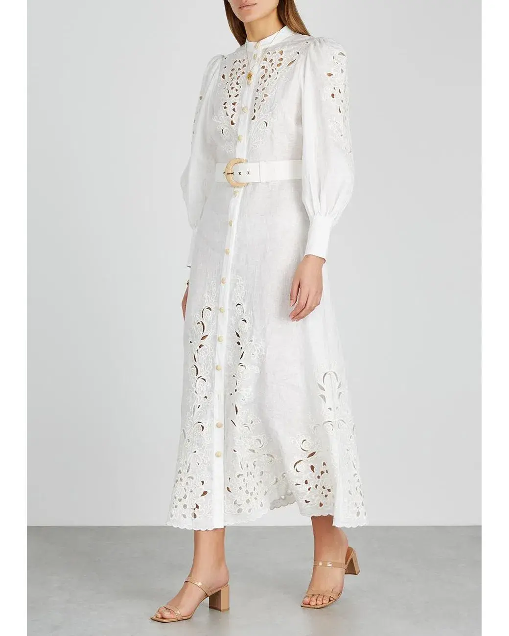 Zimmermann Peggy Embroidered Linen Midi Dress Ivory Size 6 - Image 1