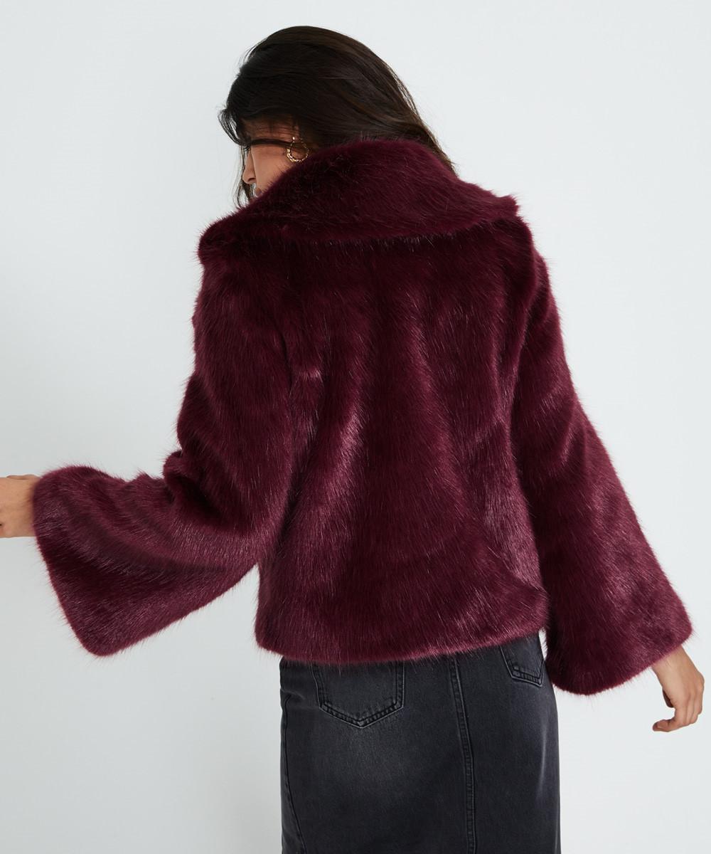 Unreal Fur Madame Butterfly Faux Fur Jacket Wine Size M - Image 3