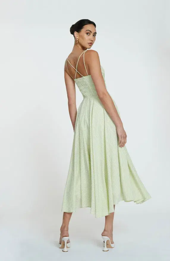 BY JOHNNY Pistachio Stripe Sun Dress Size 12 - Image 3