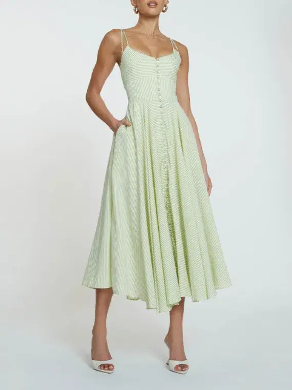 BY JOHNNY Pistachio Stripe Sun Dress Size 12 for rent on The Volte - main image