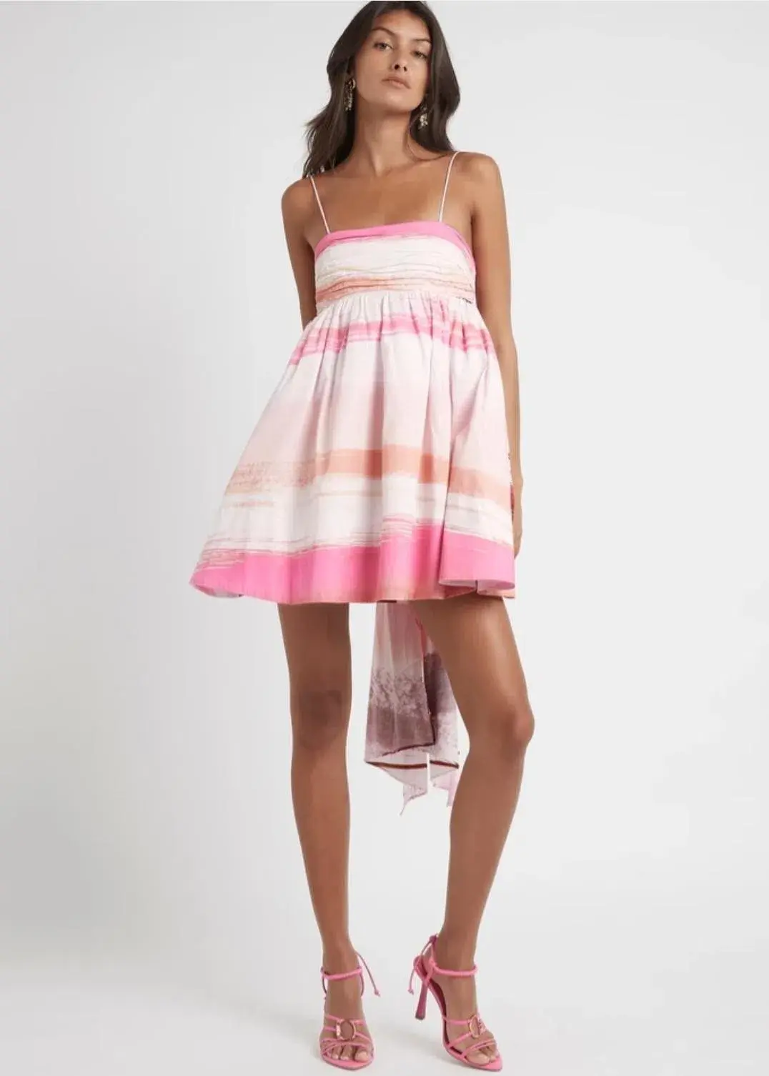 Aje Kasbah Sunset Stripe Ruched Bow Back Mini Dress Print Size 6 for rent on The Volte - main image