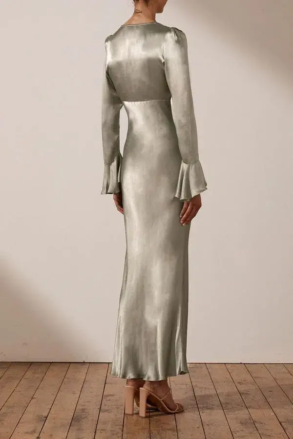 Shona Joy LA LUNE FRILL CUFF BIAS MIDI DRESS - SAGE - Image 2