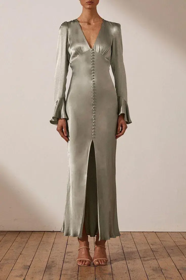Shona Joy LA LUNE FRILL CUFF BIAS MIDI DRESS - SAGE - Image 3