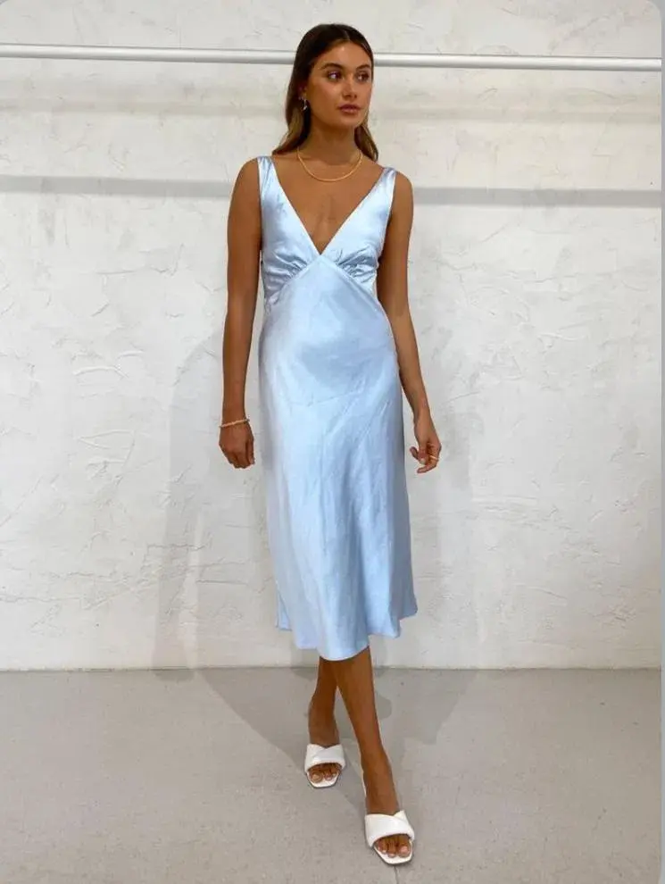 Third Form Gather Bra Bias Slip Midi Dress Blue Size 8 - Image 1