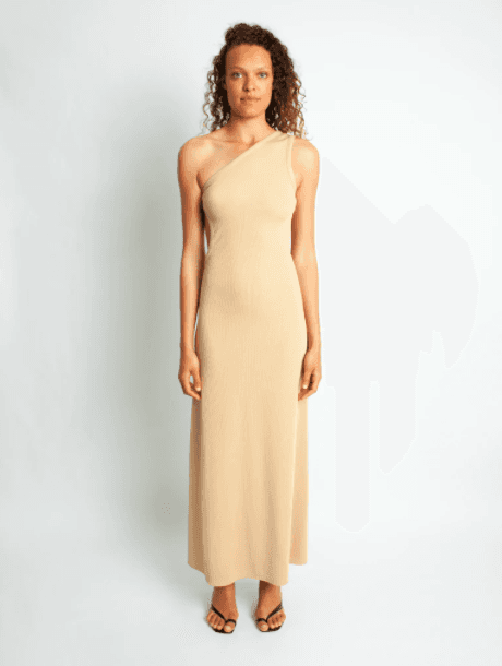 Christopher Esber One Shoulder Cutout Dress Tan Size 10 for rent on The Volte - main image