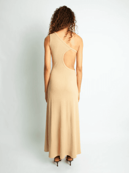 Christopher Esber One Shoulder Cutout Dress Tan Size 10 for rent on The Volte - main image