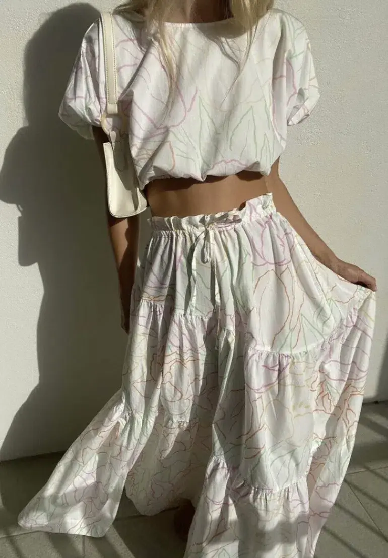 SWF Cropped Tee and Drawstring Tiered Skirt Set Print Size 8 - Image 3