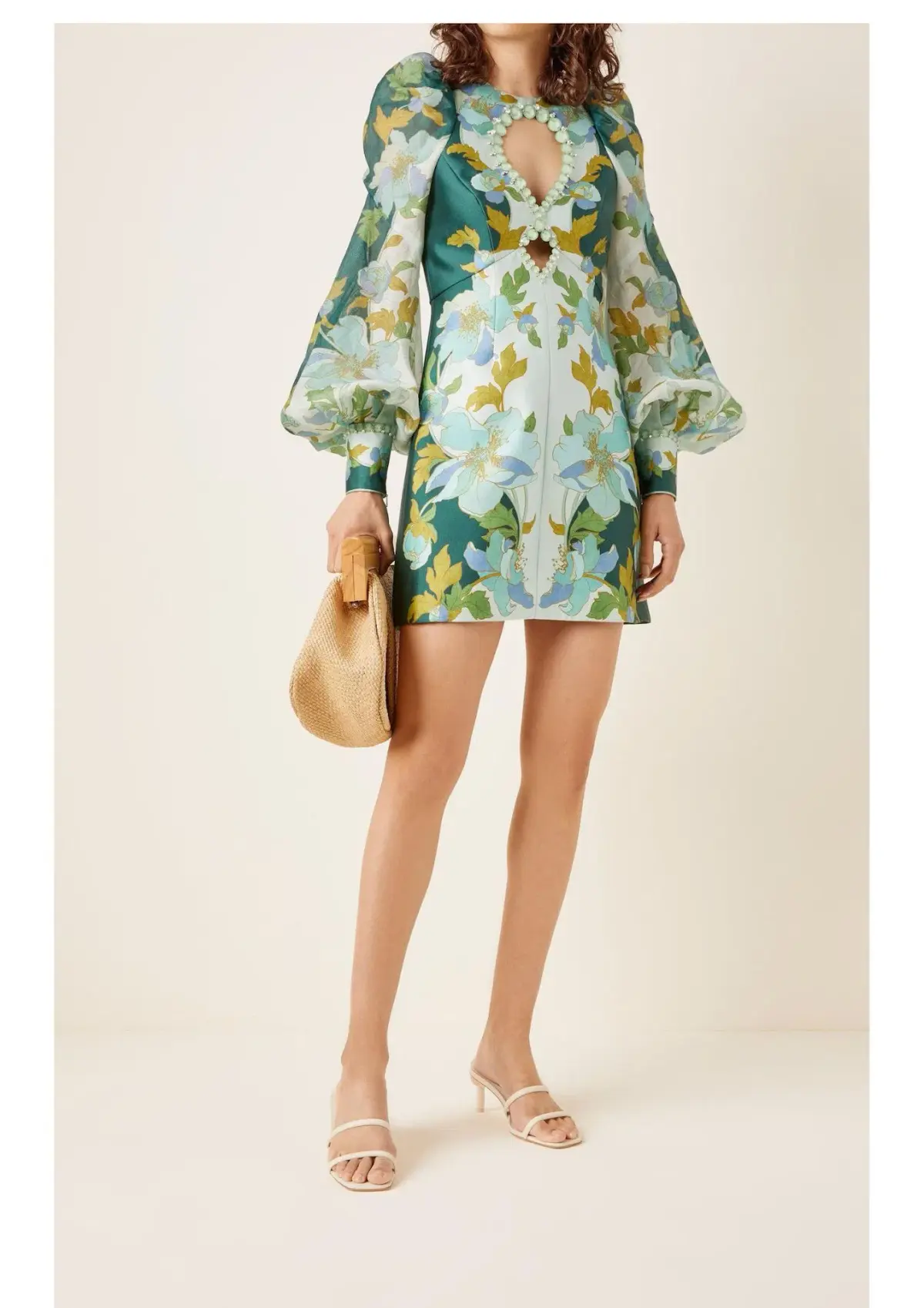 Zimmermann The Rhythm Jewelled Mini Dress in Mint Peonies Size 0 / AU 8 - Image 1
