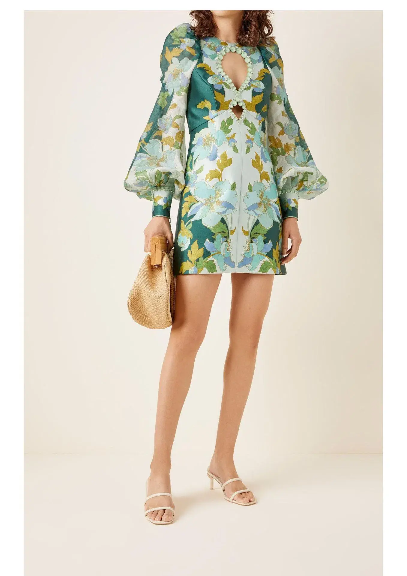 Zimmermann The Rhythm Jewelled Mini Dress in Mint Peonies Size 0 / AU 8 - Image 1