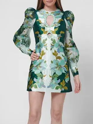 Zimmermann The Rhythm Jewelled Mini Dress in Mint Peonies Size 0 / AU 8 - Image 4