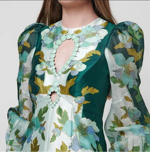 Zimmermann The Rhythm Jewelled Mini Dress in Mint Peonies Size 0 / AU 8 - Image 5