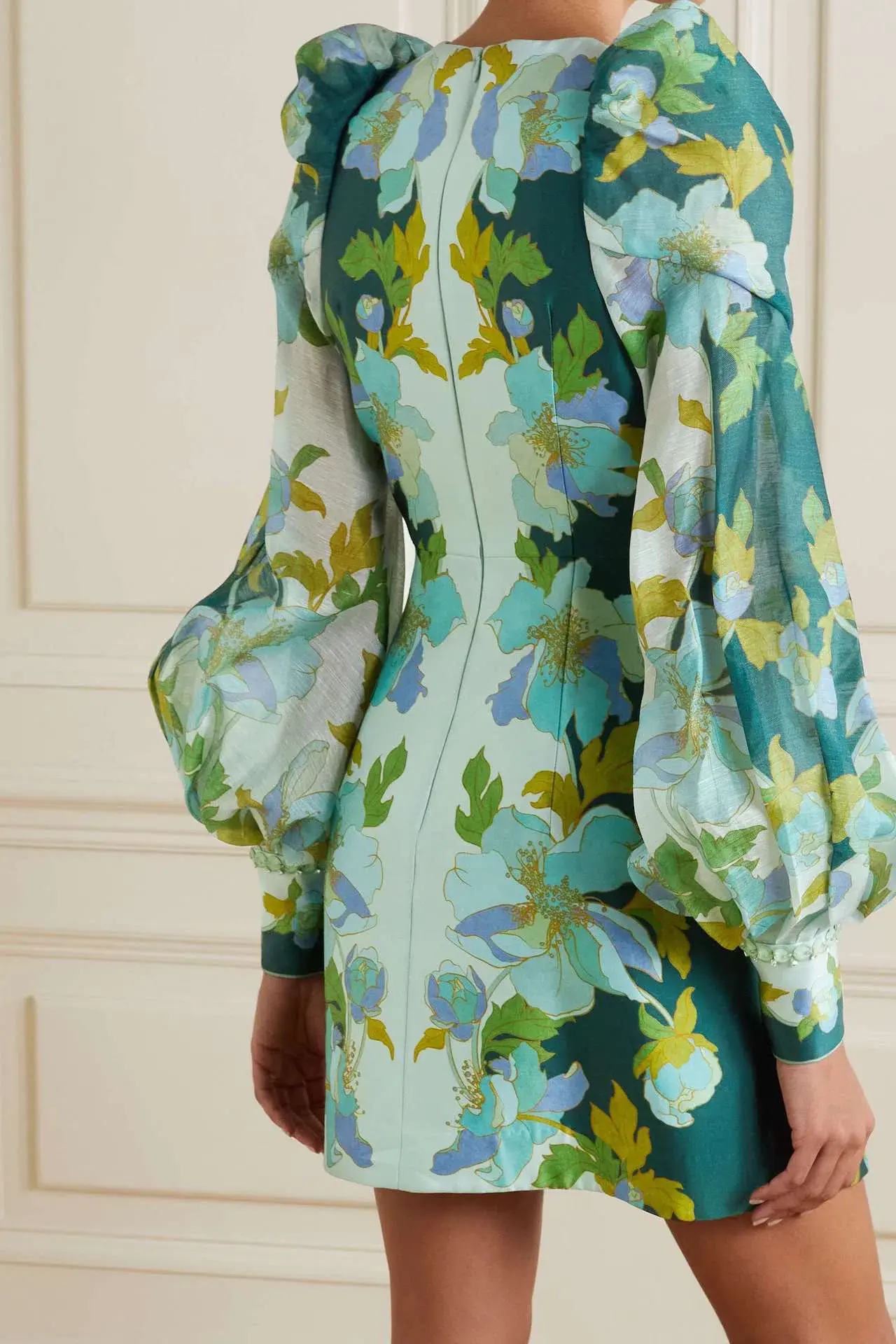 Zimmermann The Rhythm Jewelled Mini Dress in Mint Peonies Size 0 / AU 8 - Image 3