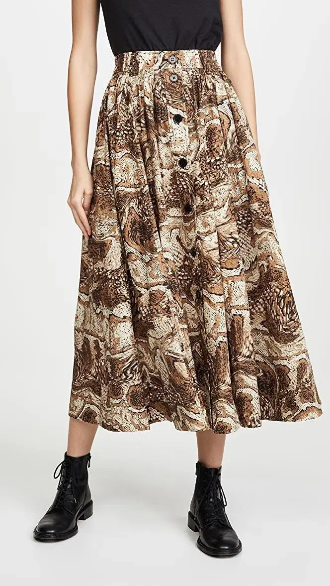 Ganni Gathered Printed Skirt Print Size 10 - Image 1