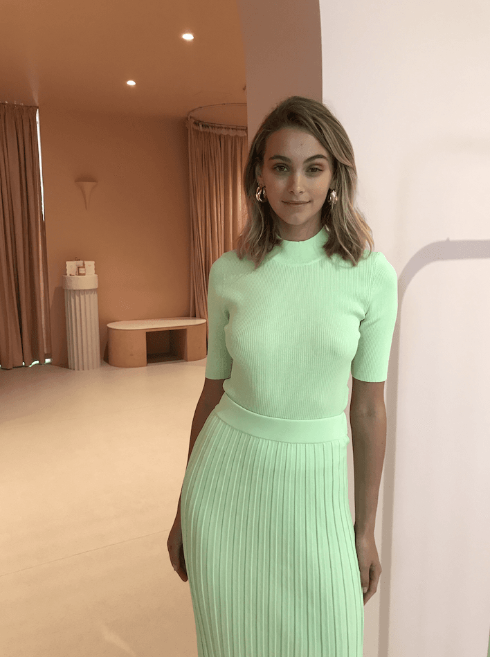 Bec & Bridge Citrus Club Knit Tee and Midi Skirt Set Key Lime Size 8 for rent on The Volte - main image