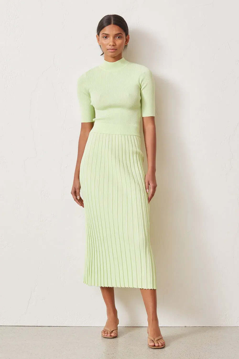 Bec & Bridge Citrus Club Knit Tee and Midi Skirt Set Key Lime Size 8 for rent on The Volte - main image