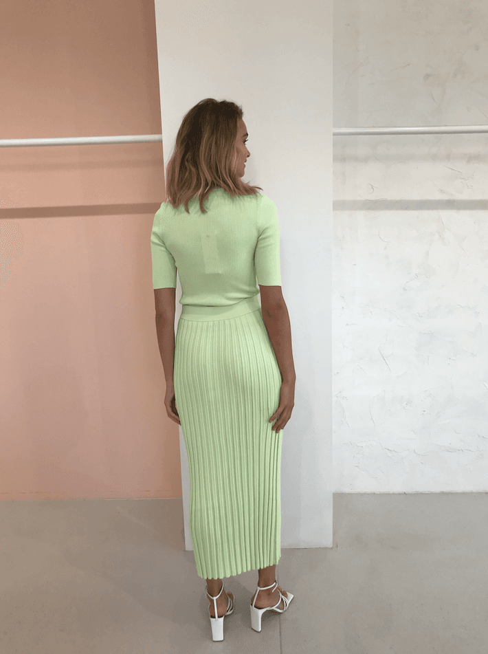 Bec & Bridge Citrus Club Knit Tee and Midi Skirt Set Key Lime Size 8 - Image 3