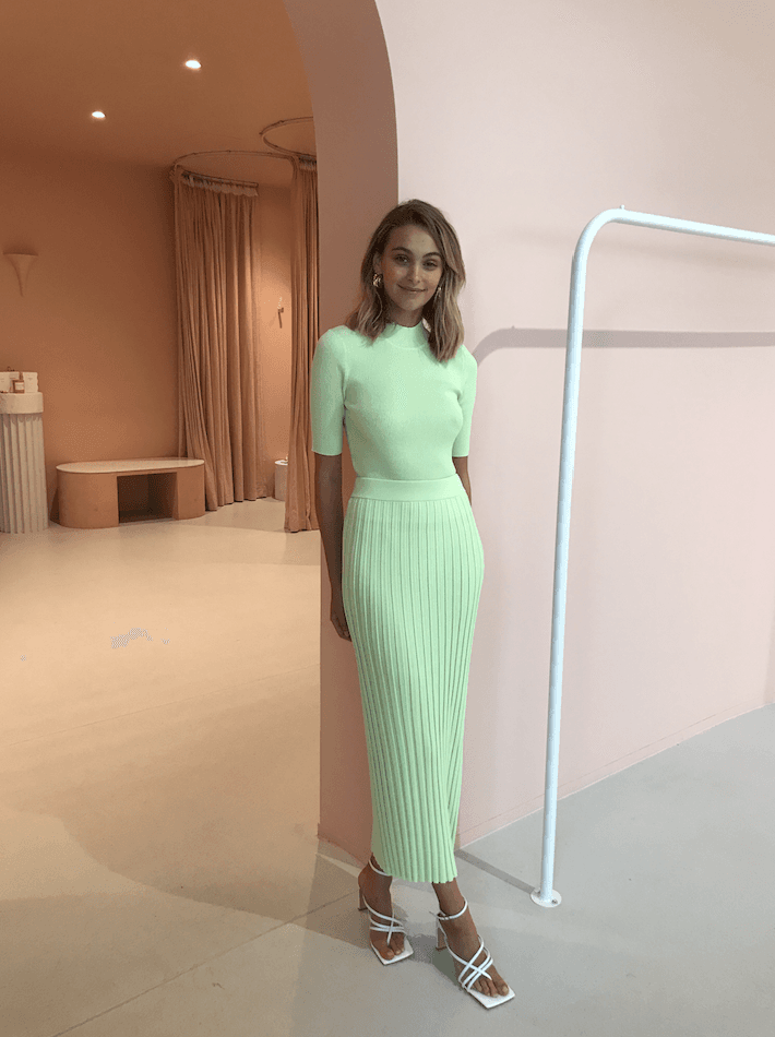 Bec & Bridge Citrus Club Knit Tee and Midi Skirt Set Key Lime Size 8 for rent on The Volte - main image