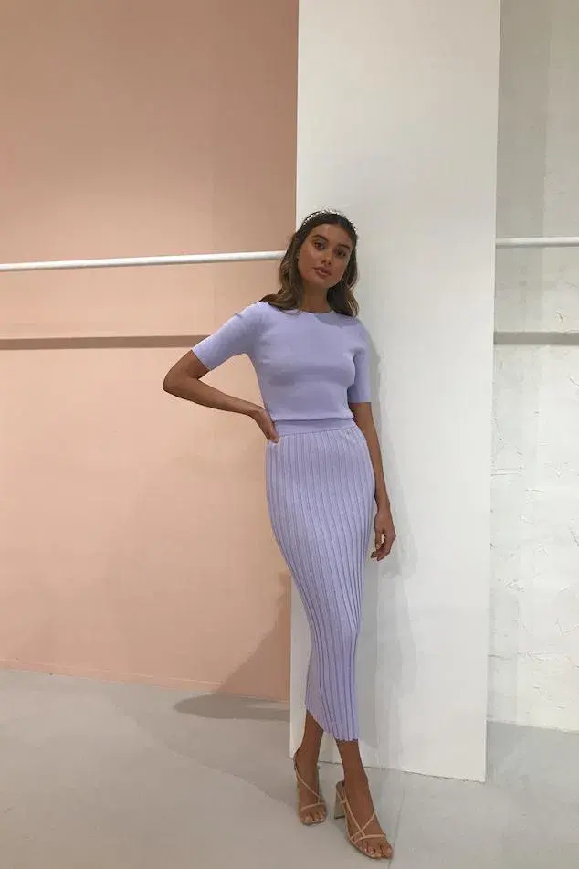 Bec & Bridge Eden Top & Midi Skirt Set Lilac Size 6 - Image 1