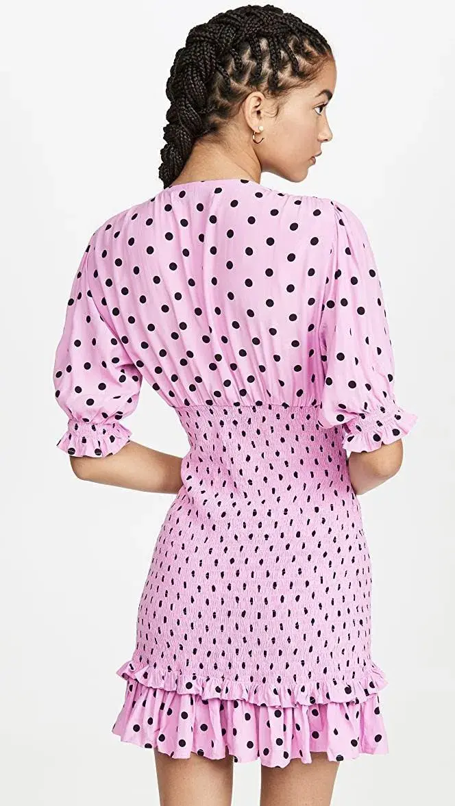 FAITHFULL THE BRAND Womens Purple Polka Dot Pouf Short Sheath Dress - Image 5