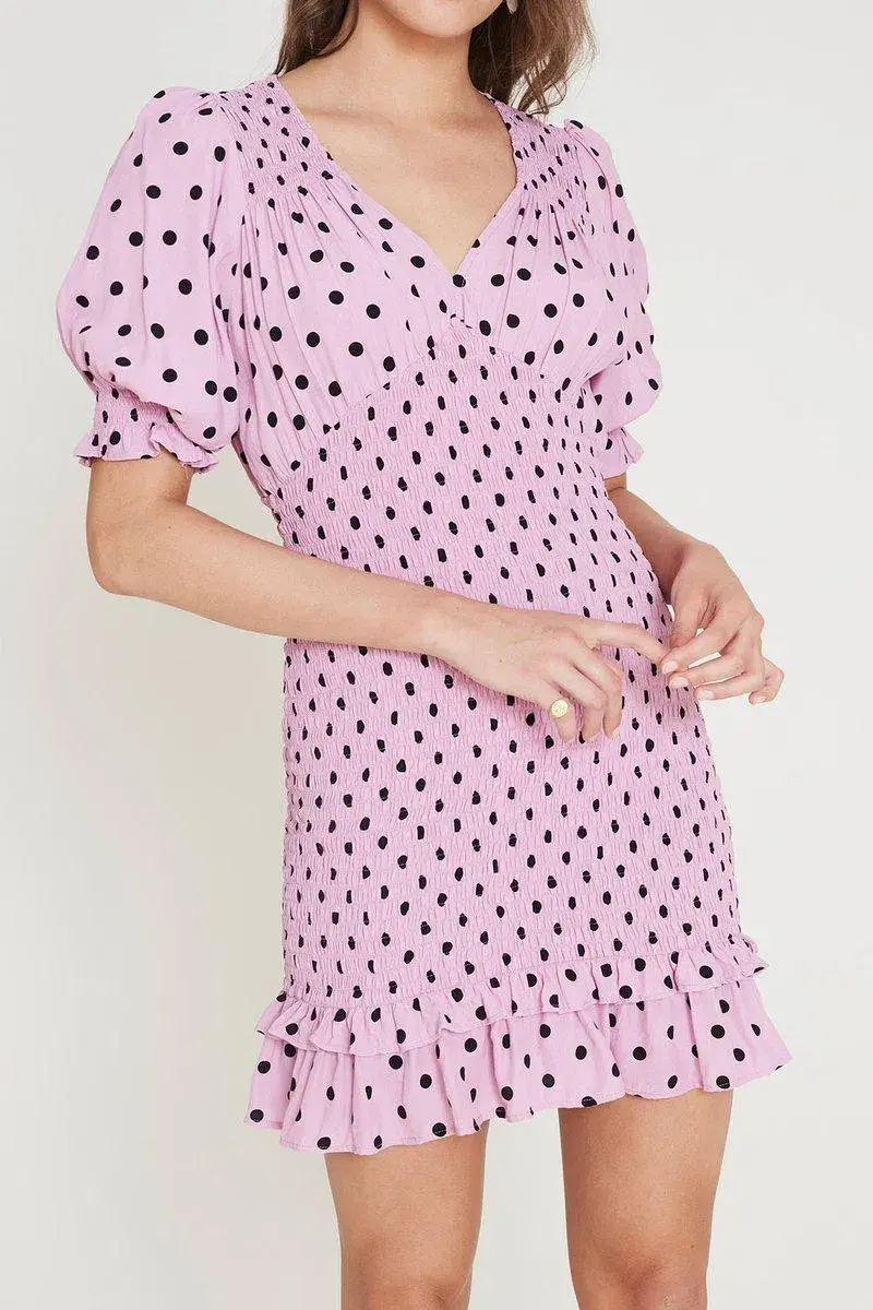 FAITHFULL THE BRAND Womens Purple Polka Dot Pouf Short Sheath Dress - Image 4