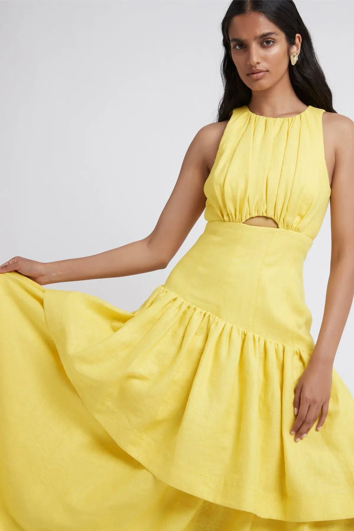 Aje Caliente Tiered Cut Out Dress Yellow Size 6 - Image 5