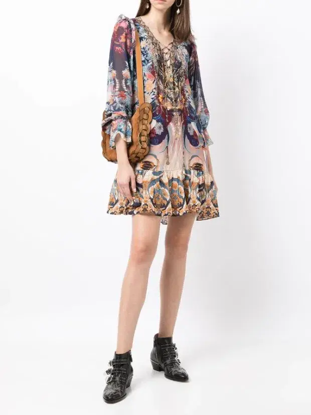 Camilla Nouveau Nights Ruffle Lace Up Dress Print Size XXL - Image 1