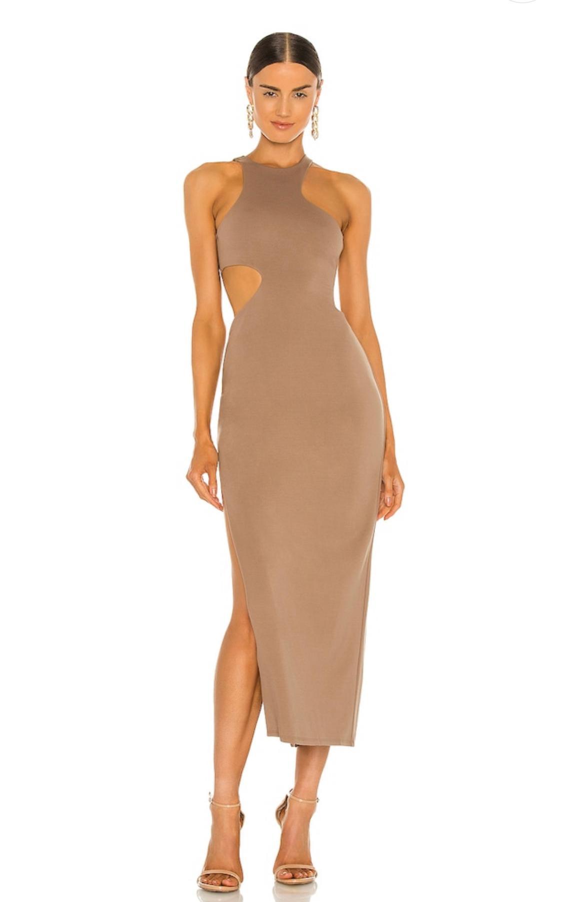 x REVOLVE Rylan Midi Dress in Taupe - Image 2
