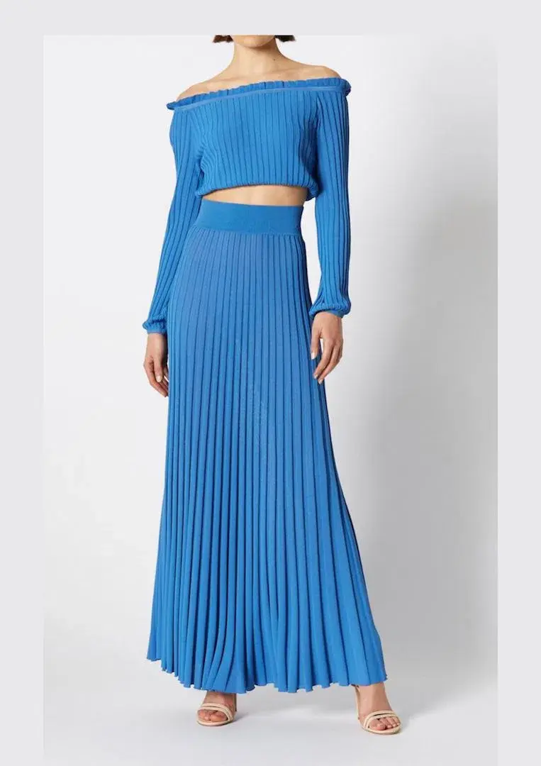 Scanlan Theodore Pleated Rib Top and Skirt Blue Size 6 - Image 1